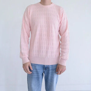 Vintage 90S Commotion  Pink Knit Design Preppy Crew Neck Sweater Size XL
